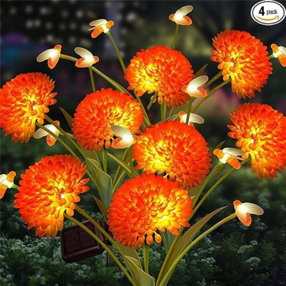 Solar Garden Lights, 4 Pack Solar Swaying Bee Lights with Flowers, Waterproof - Picture 7 of 7